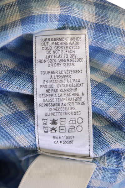 7 For All Mankind Mens Linen Plaid Long Sleeve Button-Down Shirt Blue Size M