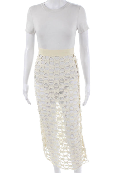 Zara Women Maxi Skirt Beige Geometric Cotton Long Size S