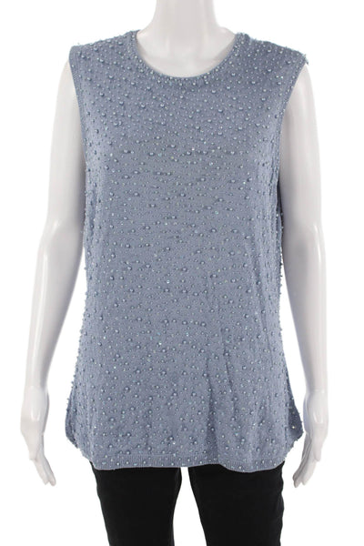 Vie Women Tunic Sleeveless Crew Neck Blue 100% Spunsilk Hook & Eye Size 1X