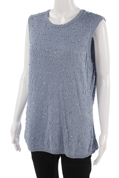 Vie Women Tunic Sleeveless Crew Neck Blue 100% Spunsilk Hook & Eye Size 1X