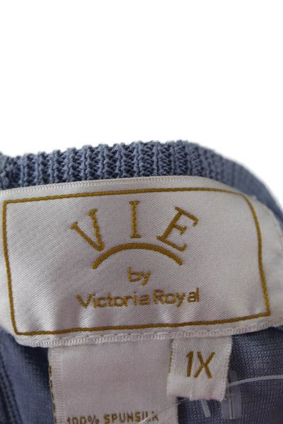 Vie Women Tunic Sleeveless Crew Neck Blue 100% Spunsilk Hook & Eye Size 1X