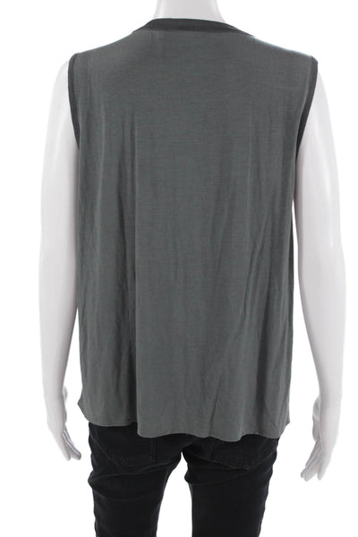 Elie Tahari Women Striped Dark Gray Cotton-Blend Sleeveless Basic Tank Size L