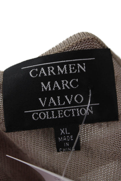Carmen Marc Valvo Womens Striped Beige 3/4 Sleeve Round Neck Blouse Size XL