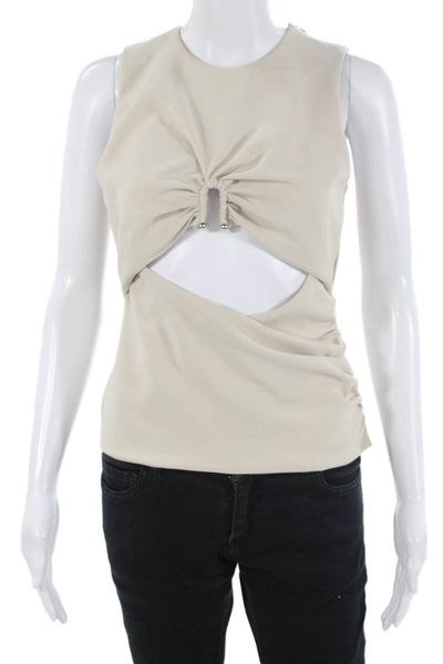 Zara Women Sleeveless Tank Top Beige Crew Drawstring Size M