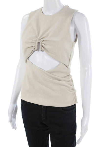 Zara Women Sleeveless Tank Top Beige Crew Drawstring Size M
