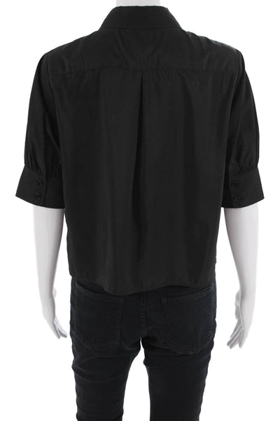 Zara Women Basic Button-Up Blouse Black Collared Short Sleeve Size S