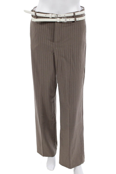 Zara Women Brown Striped Cotton Blend Dress Pants Buckle Closure Size XS