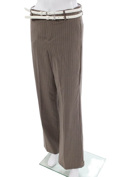 Zara Women Brown Striped Cotton Blend Dress Pants Buckle Closure Size XS