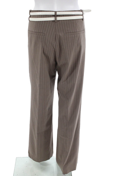 Zara Women Brown Striped Cotton Blend Dress Pants Buckle Closure Size XS