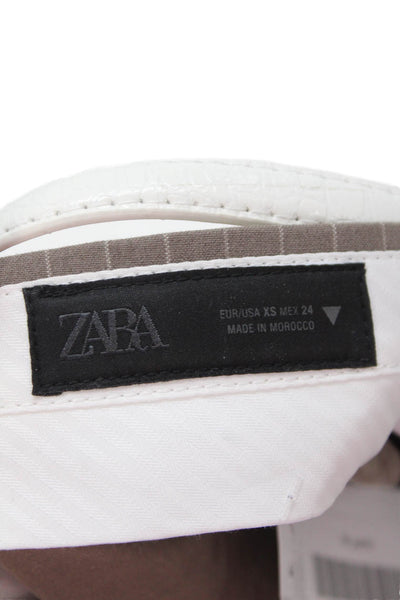 Zara Women Brown Striped Cotton Blend Dress Pants Buckle Closure Size XS