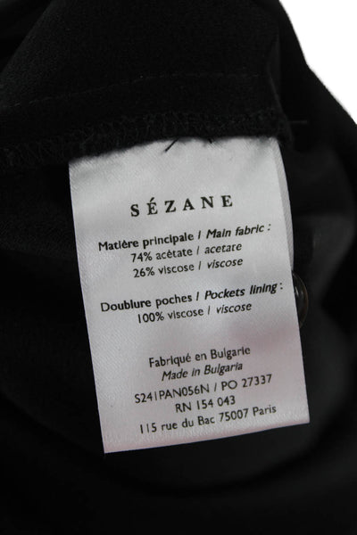 Sezane Women Black Dress Pants Button Acetate Viscose Size 6