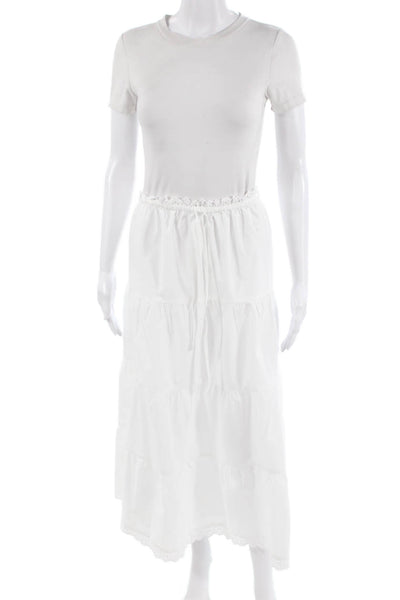 Designer Womens White Peasant Midi Skirt Polyester Cotton Size 2XS