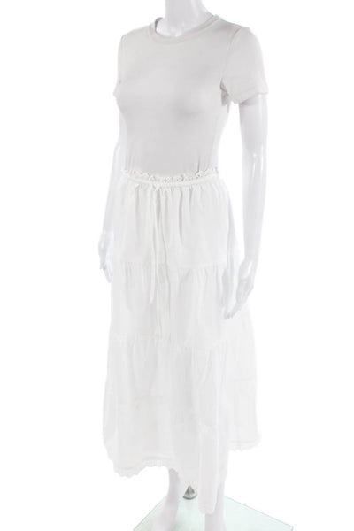 Designer Womens White Peasant Midi Skirt Polyester Cotton Size 2XS