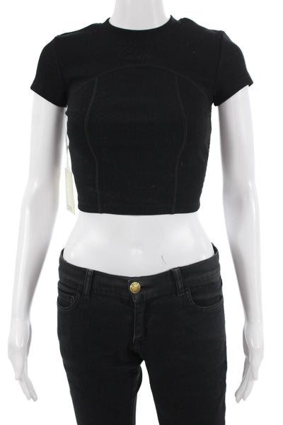 Monday Active Women Cropped T-Shirt Black Crew Neck Short Sleeve Size S