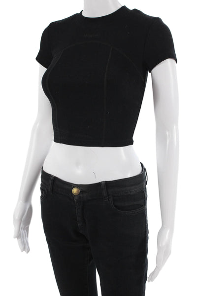 Monday Active Women Cropped T-Shirt Black Crew Neck Short Sleeve Size S
