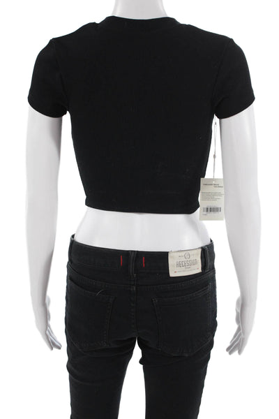 Monday Active Women Cropped T-Shirt Black Crew Neck Short Sleeve Size S