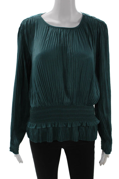 Current Air Womens Bohemian Green Blouse Round Neck Long-Sleeve Size XS