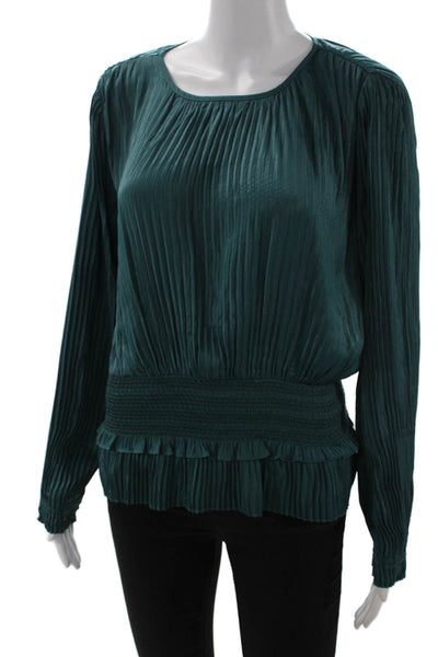 Current Air Womens Bohemian Green Blouse Round Neck Long-Sleeve Size XS
