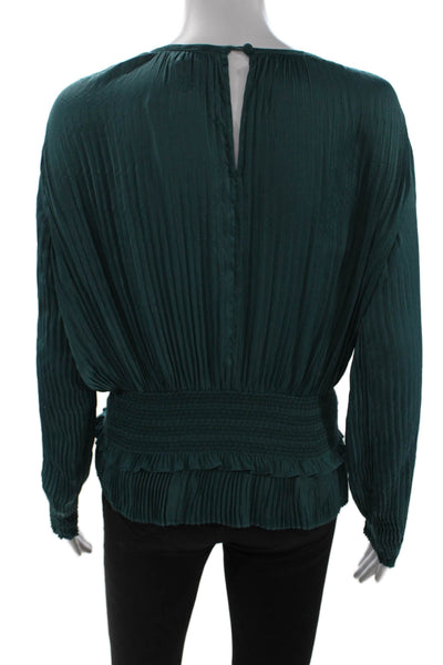 Current Air Womens Bohemian Green Blouse Round Neck Long-Sleeve Size XS