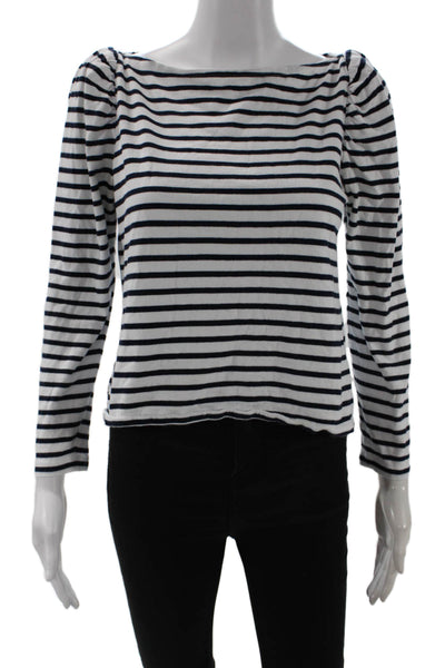 A.L.C. Women Striped Black Jersey T-Shirt Long Sleeve 100% Cotton Size S