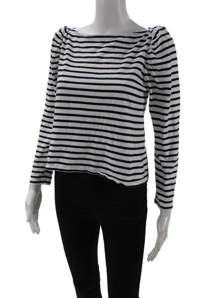 A.L.C. Women Striped Black Jersey T-Shirt Long Sleeve 100% Cotton Size S