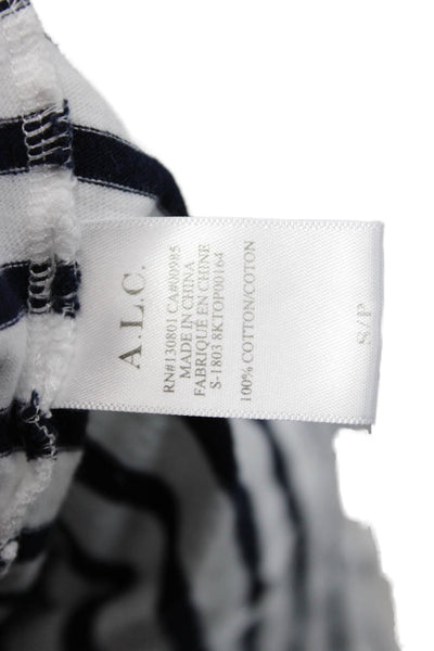 A.L.C. Women Striped Black Jersey T-Shirt Long Sleeve 100% Cotton Size S