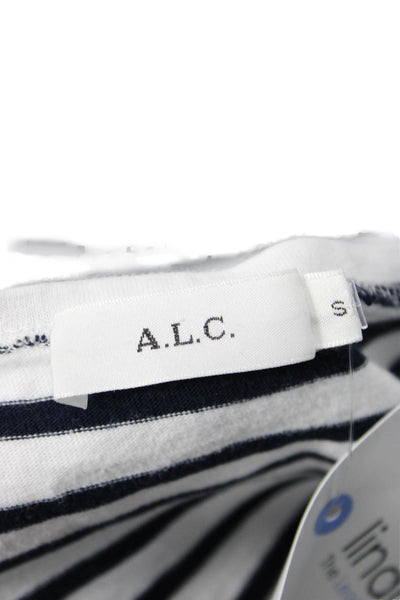 A.L.C. Women Striped Black Jersey T-Shirt Long Sleeve 100% Cotton Size S