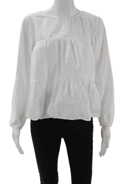 Velvet Women Basic White Cotton Round Neck Long Sleeve Blouse Size XS