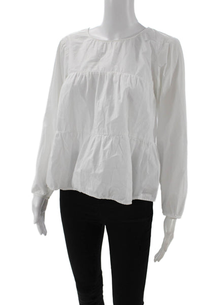 Velvet Women Basic White Cotton Round Neck Long Sleeve Blouse Size XS