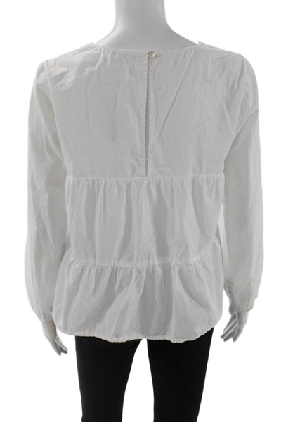 Velvet Women Basic White Cotton Round Neck Long Sleeve Blouse Size XS