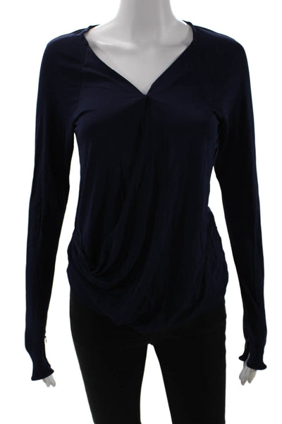 Ramy Brook Women Dark Blue V-Neck Long Sleeve Rayon Blouse Size XS