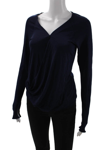Ramy Brook Women Dark Blue V-Neck Long Sleeve Rayon Blouse Size XS