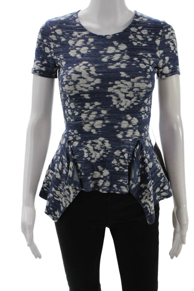 BCBGMAXAZRIA Women Dark Blue Floral Short Sleeve Blouse Size 2XS