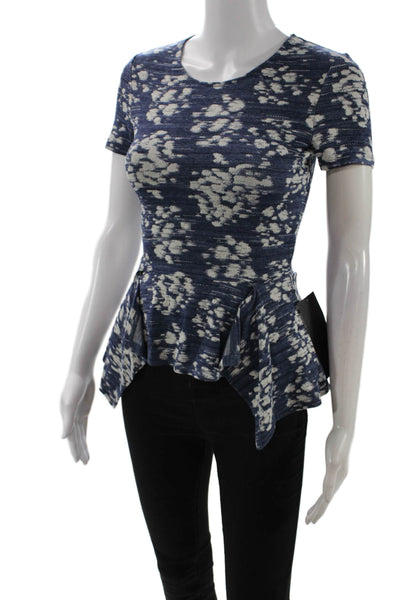 BCBGMAXAZRIA Women Dark Blue Floral Short Sleeve Blouse Size 2XS