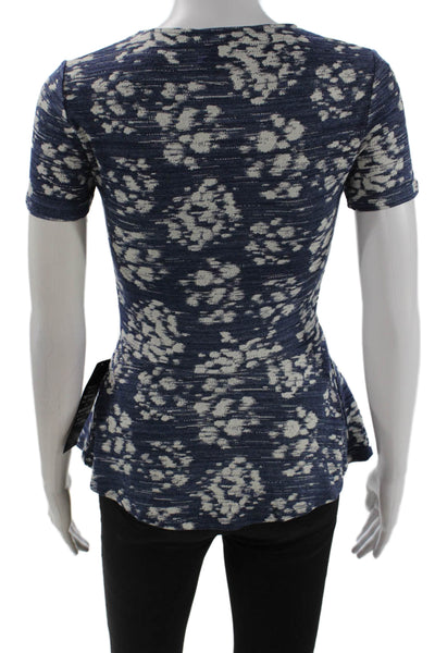 BCBGMAXAZRIA Women Dark Blue Floral Short Sleeve Blouse Size 2XS