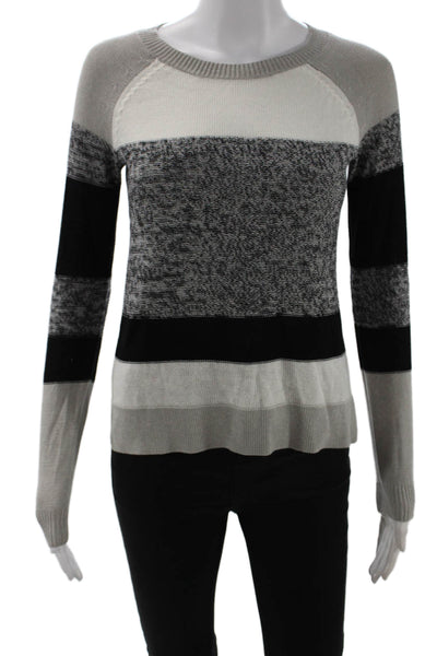 BCBGMAXAZRIA Womens Beige Striped Pullover Sweater Crew Neck Size 2XS