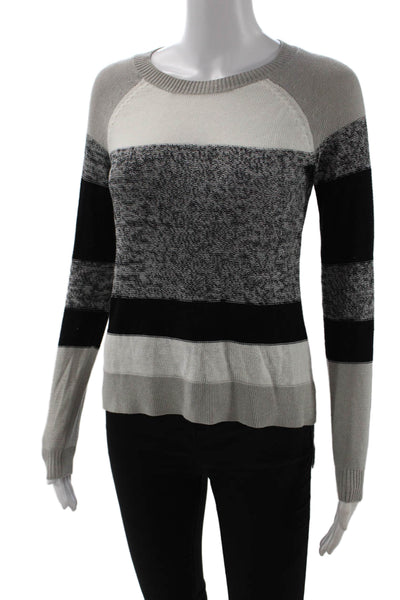 BCBGMAXAZRIA Womens Beige Striped Pullover Sweater Crew Neck Size 2XS