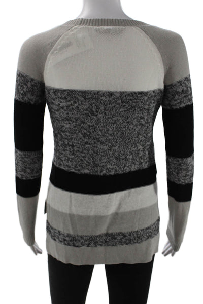 BCBGMAXAZRIA Womens Beige Striped Pullover Sweater Crew Neck Size 2XS