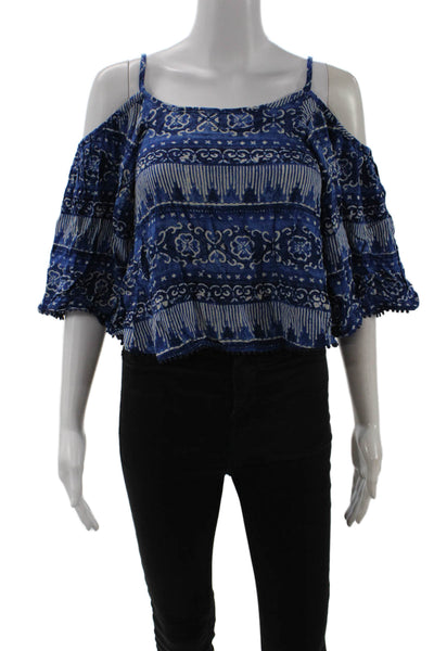 House of Harlow 1960 Women Cropped Geometric Rayon Blouse Blue Size XS