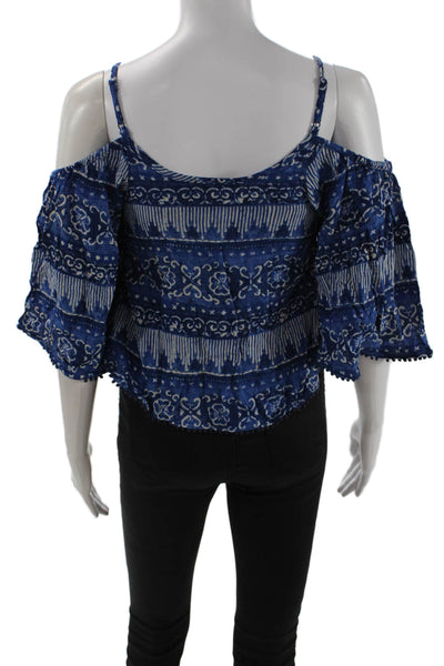 House of Harlow 1960 Women Cropped Geometric Rayon Blouse Blue Size XS