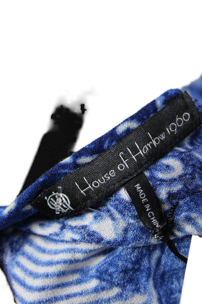 House of Harlow 1960 Women Cropped Geometric Rayon Blouse Blue Size XS
