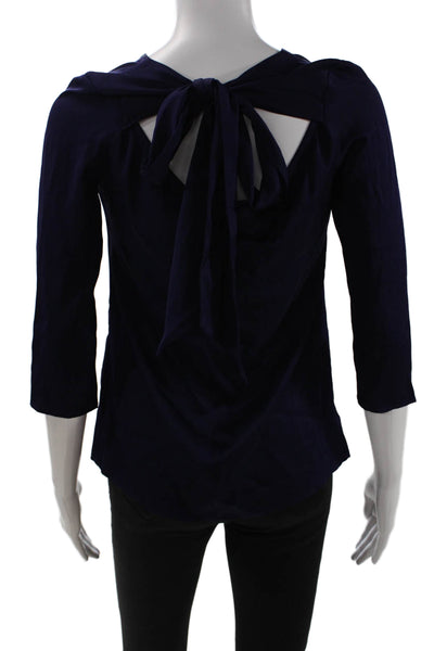 Trina Turk Women Dark Blue 3/4 Sleeve Round Neck Blouse Silk Blend Size XS