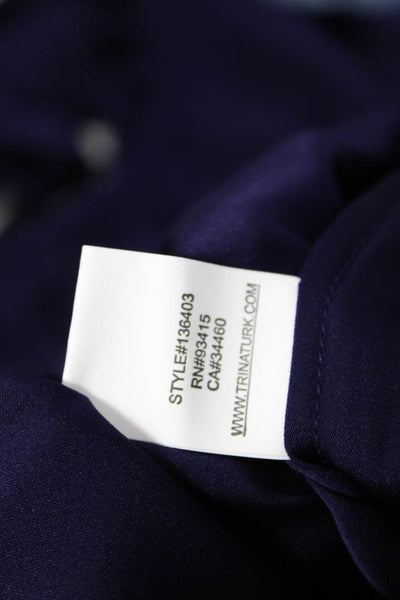 Trina Turk Women Dark Blue 3/4 Sleeve Round Neck Blouse Silk Blend Size XS