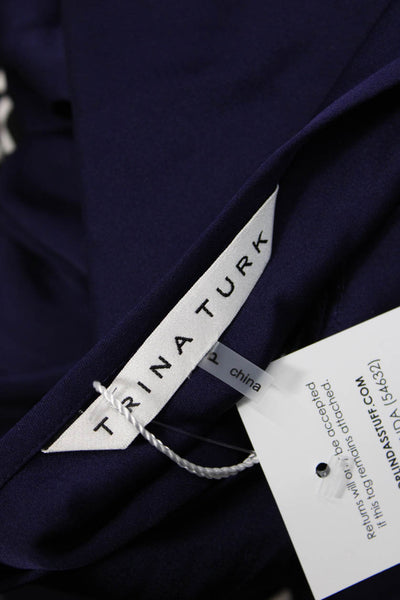Trina Turk Women Dark Blue 3/4 Sleeve Round Neck Blouse Silk Blend Size XS