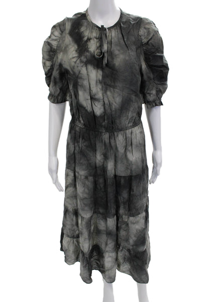 Current Air Women Maxi Dress Black Bohemian Tie Round Neck Short Sleeve Size M