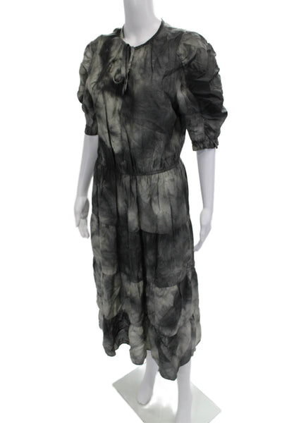 Current Air Women Maxi Dress Black Bohemian Tie Round Neck Short Sleeve Size M