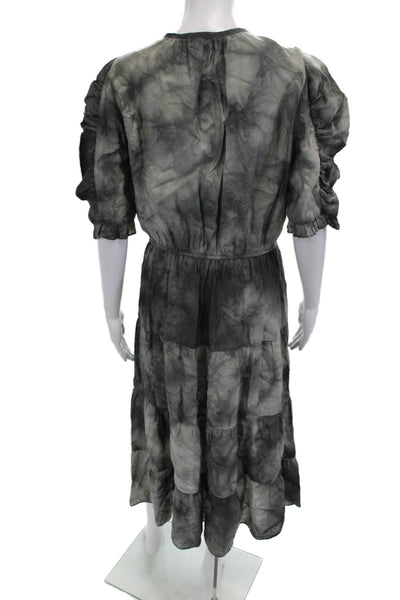 Current Air Women Maxi Dress Black Bohemian Tie Round Neck Short Sleeve Size M