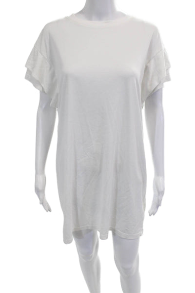 Elan Womens T-Shirt Dress White Short Sleeve Crew Neck Above Knee Size M