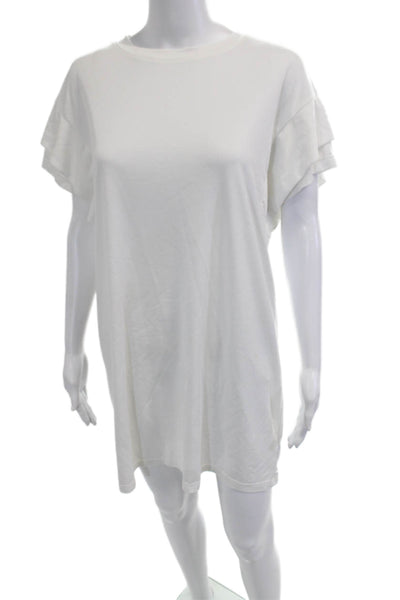 Elan Womens T-Shirt Dress White Short Sleeve Crew Neck Above Knee Size M