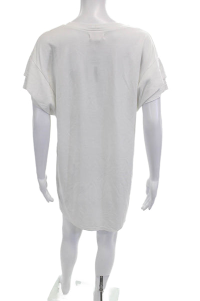 Elan Womens T-Shirt Dress White Short Sleeve Crew Neck Above Knee Size M